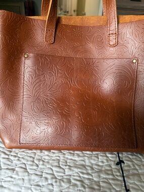Portland Leather Embossed Floral Tote in Brown